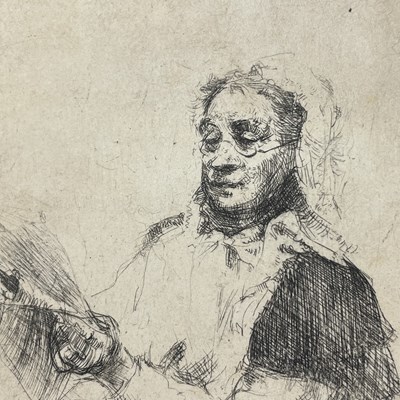 Lot 10 - LILIAN WHITEHEAD (1894-1959) - ELDER LADY READING, 1919 - ETCHING ON LIGHTWEIGHT PAPER