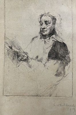 Lot 10 - LILIAN WHITEHEAD (1894-1959) - ELDER LADY READING, 1919 - ETCHING ON LIGHTWEIGHT PAPER