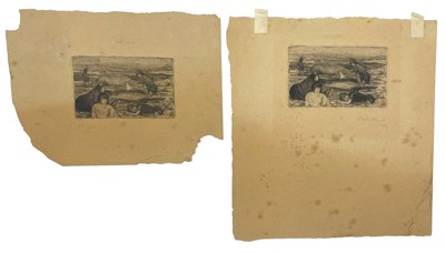 Lot 18 - LILIAN WHITEHEAD (1894-1959) - BEACH SCENE WITH CHILDREN, 1929 - TWO ETCHINGS ON PAPER