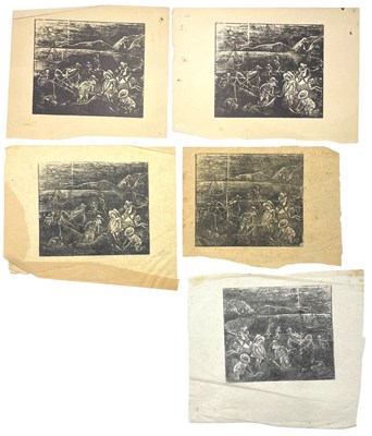 Lot 30 - LILIAN WHITEHEAD (1894-1959) - BEACH SCENE - FIVE WOOD ENGRAVINGS