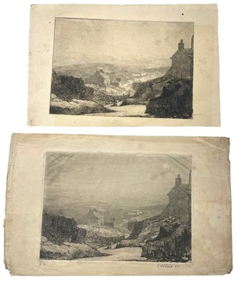 Lot 32 - LILIAN WHITEHEAD (1894-1959) - LANDSCAPE WITH HOUSES, 1913 - TWO ETCHINGS ON PAPER
