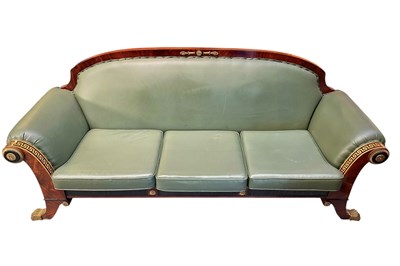 Lot 305 - FRENCH EMPIRE INPIRED MAHOGANY & BRASS EMBELLISHED FOUR SEATER SOFA
