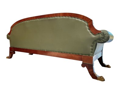 Lot 305 - FRENCH EMPIRE INPIRED MAHOGANY & BRASS EMBELLISHED FOUR SEATER SOFA