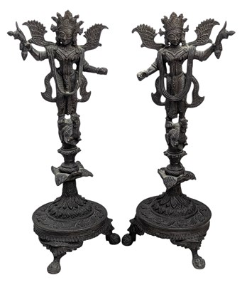 Lot 144 - PAIR OF 19TH CENTURY NORTH INDIAN CAST BRONZE DEITY SCULPTURES