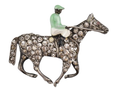 Lot 2 - 935 SILVER ENAMEL, PASTE JOCKEY & HORSE BROOCH PIN