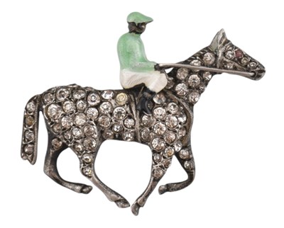 Lot 2 - 935 SILVER ENAMEL, PASTE JOCKEY & HORSE BROOCH PIN