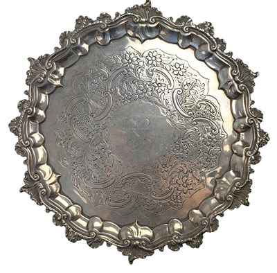 Lot 1 - EARLY 19TH CENTURY GEORGE III HALLMARKED SILVER SALVER TRAY