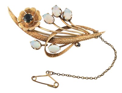 Lot 131 - 1960S GOLD SAPPHIRE & OPAL SPRAY BROOCH PIN