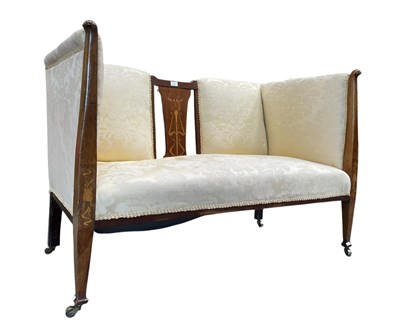 Lot 371 - 19TH CENTURY ART NOUVEAU MAHOGANY INLAID SALON SOFA SETTEE