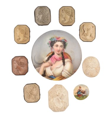 Lot 330 - ITALIAN GRAND TOUR VARI-HUE LAVA CAMEOS ALONG WITH OTHERS