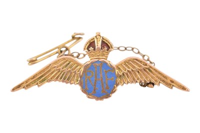Lot 339 - WWII 9CT GOLD ENAMEL RAF SWEETHEART PIN