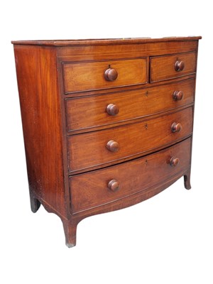 Lot 936 - 19TH CENTURY GEORGE III BOW FRONT INLAID CHEST OF DRAWERS