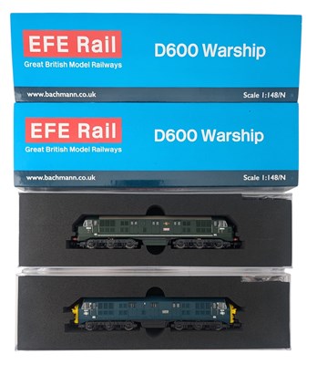 Lot 394 - MODEL RAILWAY - x2 BOXED EFE RAIL N GAUGE D600 WARSHIP LOCOMOTIVES