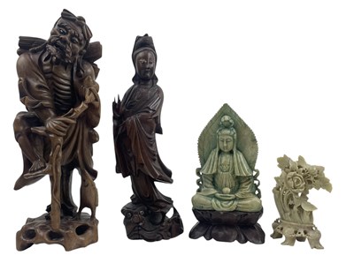 Lot 167 - COLLECTION OF 20TH CENTURY JAPANESE FIGURES & TWO SOAPSTONE FIGURES 20世纪观音罗汉立像和石刻观音
