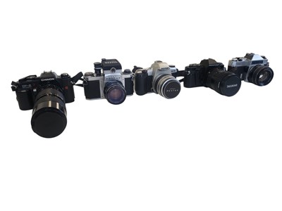 Lot 461 - CHINON / PENTAX, JAPAN - FIVE VINTAGE 35MM SLR CAMERAS