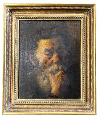 Lot 384 - CONTINENTAL 19TH CENTURY SCHOOL - OIL ON CANVAS PORTRAIT PAINTING OF OLD MAN