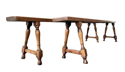 Lot 284 - PAIR OF 19TH CENTURY ELM WOOD PIG / FARMHOUSE BENCHES