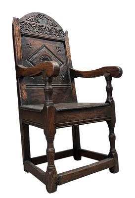 Lot 373 - LATE 18TH / EARLY 19TH CENTURY OAK WAINSCOT CHAIR