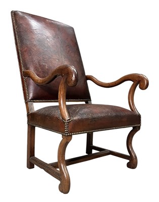 Lot 388 - FRENCH EMPIRE 19TH CENTURY WALNUT & LEATHER ARMCHAIR