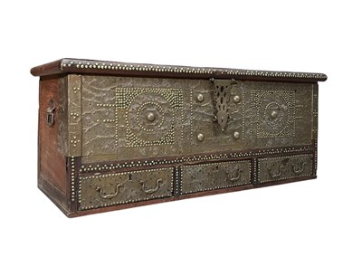 Lot 280 - ZANZIBAR LATE 19TH CENTURY HARDWOOD & BRASS BOUND WEDDING CHEST