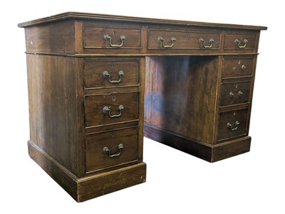 Lot 809 - EARLY 20TH CENTURY ASH / OAK TWIN PEDESTAL OFFICE DESK