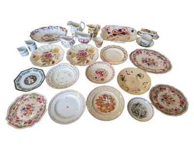 Lot 219 - COLLECTION OF 19TH CENTURY IRONSTONE CHINA & IVORY PORCELAIN PLATES, JUGS, CUPS, ETC