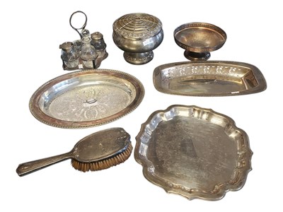 Lot 225 - COLLECTION OF 20TH CENTURY SILVER PLATE DINNER SERVICE PIECES & SILVER HALLMARKED HAIRBRUSH