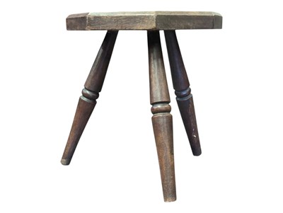 Lot 873 - VICTORIAN 19TH CENTURY OAK CARVED MILKING STOOL