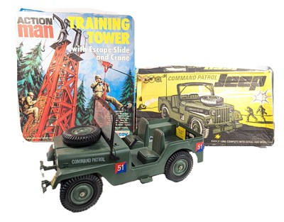Lot 657 - ACTION MAN - PALTIOY TRAINING TOWER & MARX COMMAND PATROL JEEP