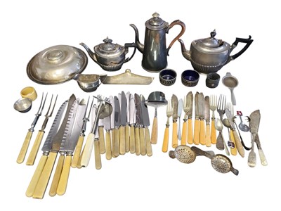 Lot 301A - COLLECTION OF 20TH CENTURY VINTAGE SILVER PLATED TEAPOTS, CUTLERY, ETC