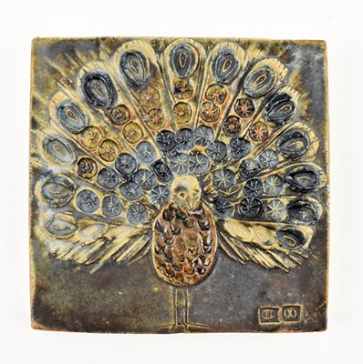 Lot 33 - STUDIO ART POTTERY - MID CENTURY PEACOCK PLAQUE