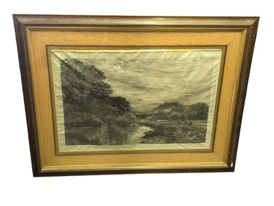Lot 878 - LARGE 19TH CENTURY ENGRAVING ON PAPER RIVER BANK SCENE