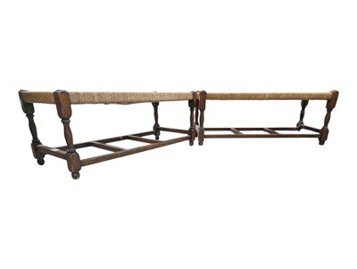 Lot 880 - PAIR OF EARLY 20TH CENTURY OAK & ROPE WOVEN BENCHES