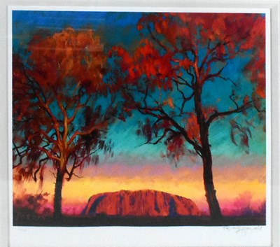 Lot 93 - ROLF HARRIS (1930-2023) - ULURU SUNSET - WASHINGTON GREEN PRINT