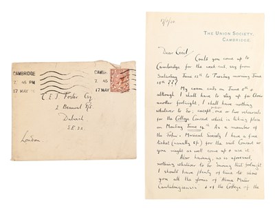 Lot 79 - MUSIC - LETTER FROM DILIP KUMAR ROY TO C.E.J. FOSTER, 1920