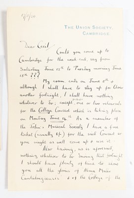 Lot 79 - MUSIC - LETTER FROM DILIP KUMAR ROY TO C.E.J. FOSTER, 1920