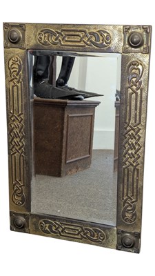 Lot 868 - ARTS & CRAFTS MANNER EMBOSSED METAL WALL HANGING MIRROR