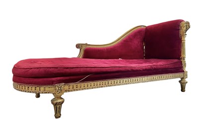 Lot 361 - 19TH CENTURY FRENCH INSPIRED GILT & VELOUR UPHOLSTERED CHAISE LOUNGE