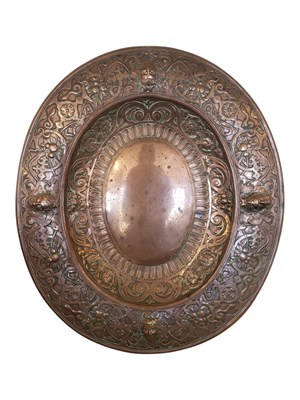 Lot 258 - FRENCH 19TH CENTURY ARTS & CRAFTS COPPER GOTHIC REVIVAL OVAL WALL HANGING PLATE