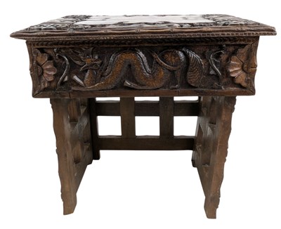 Lot 140 - EARLY 20TH CENTURY CHINESE CARVED WOODEN TRAVELING FOLDING TABLE / ALTAR