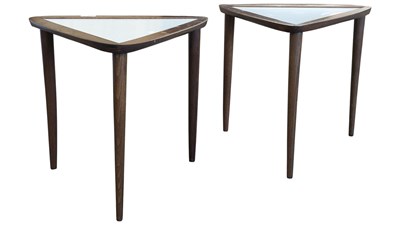 Lot 609 - ARTHUR UMANOFF FOR RAYMOR - PAIR OF TRIANGULAR SIDE / OCCASIONAL MID CENTURY TABLES