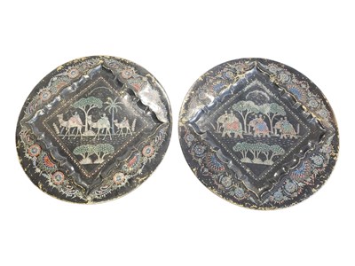 Lot 261 - A PAIR OF 20TH CENTURY HAND PAINTED INDIAN CHARGERS / TRAYS