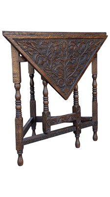 Lot 872 - 19TH CENTURY VICTORIAN JACOBEAN REVIVAL CARVED ENGLISH OAK CORNER TABLE