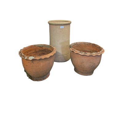 Lot 831 - PAIR OF LATE 20TH CENTURY TERRACOTTA PLANT POTS W/ CHIMNEY POT