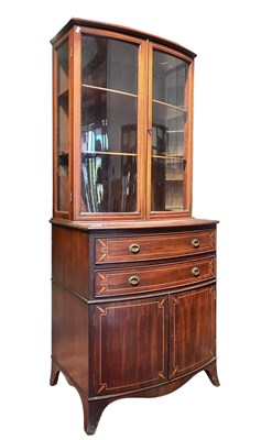 Lot 346 - GEORGE III 19TH CENTURY MAHOGANY INLAID BOW FRONT LIBRARY BOOKCASE
