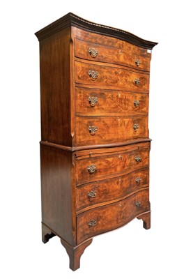 Lot 461 - QUEEN ANNE REVIVAL WALNUT & MAHOGANY TALLBOY CHEST ON CHEST