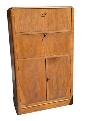 Lot 854 - 1930S ART DECO WALNUT BUREAU / COCKTAIL CABINET