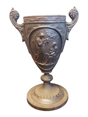 Lot 270 - 19TH CENTURY VICTORIAN CAST IRON URN WITH CLASSICAL FIGURES