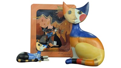 Lot 68 - ROSINA WACHTMEISTER FOR GOEBEL - TWO RETRO BISQUE PORCELAIN CAT FIGURINES