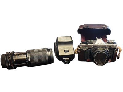 Lot 285 - LATE 20TH CENTURY CANON AE-1 FILM CAMERA, WITH A TAMRON 2 LENS & CANON SPEEDLITE FLASH